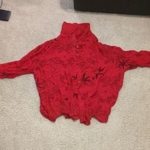 Avenue Scarlet Blouse with Ebony Floral Motif